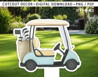 Golf Cart Cutout, watercolor Golf Birthday Decor, Golf Party Decoration Theme Baby shower Or Birthday Party Stand Up Prop, Digital Download