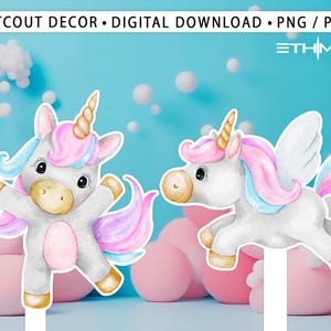 BIG DECOR - Cutout Decor Unicorn Birthday, UNICORN Baby Shower, Birthday Party, Digital File Cute unicorn theme toppers supplies