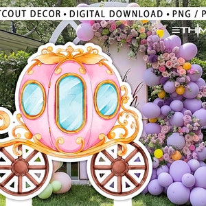 CARRIAGE BIG DECOR Cutout princess Birthday Party Magical Floral Princess Instant Download printable Carriage for backdrop