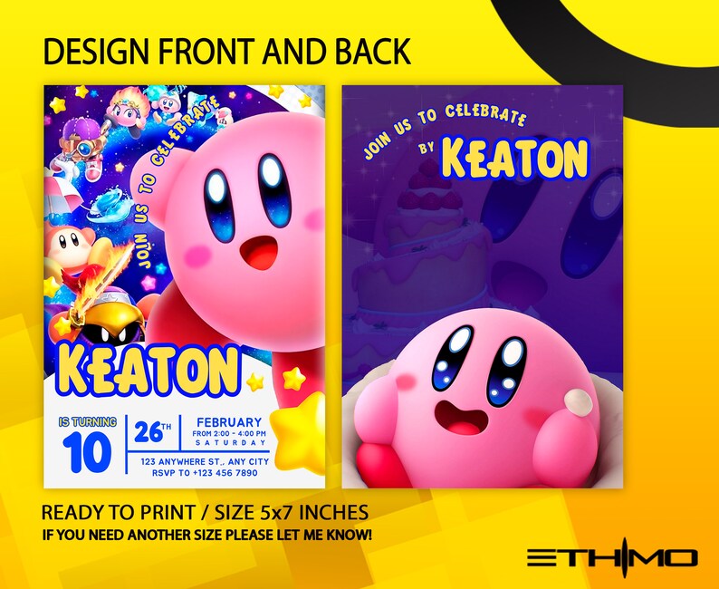 Editable Kirby Birthday Invitation Template Printable Birthday Party