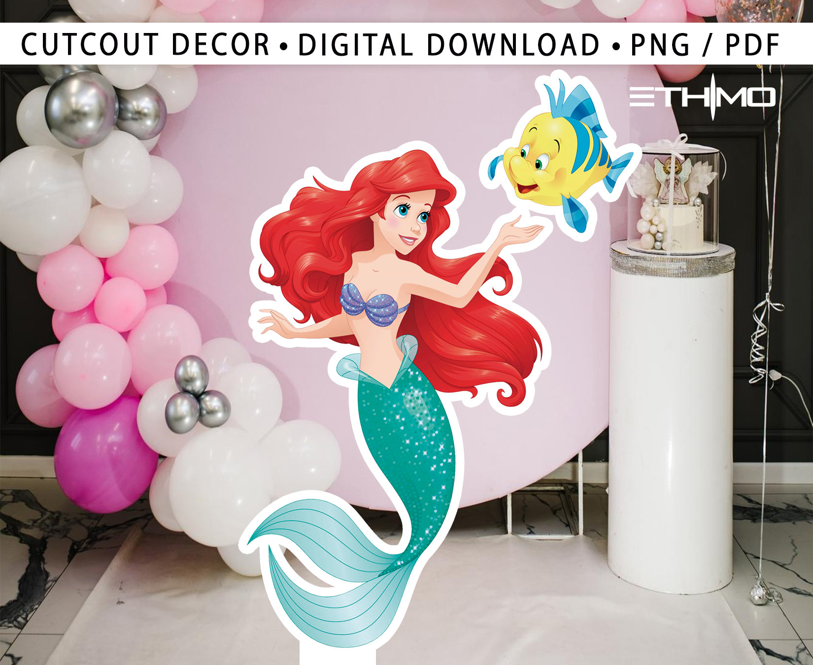 Ariel Cutout, Mermaid Big Decor, Party Decorations, Birthday Prop, Yard Sign, Standee, Centerpiece, Kids Party Decor, Digital File