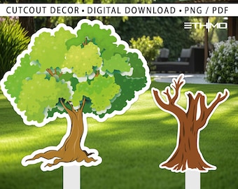Ritaglio di alberi ridimensionabili, grande stand verde, albero di sfondo, stand per bambini in formato PDF PNG, stand per feste di compleanno, download digitale