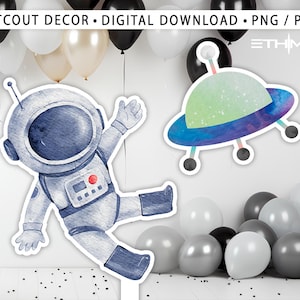 Astronaut Cutout , Astronaut Space Cutout Decor, Astronaut warercolor Party Decoration Theme, Birthday Party Stand Up Prop, Digital Download