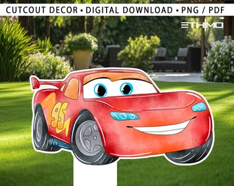Cars Cutout, mc queen Big Decor, Cars Party Décoration Thème Baby shower ou fête d’anniversaire Stand Up Prop, Téléchargement numérique