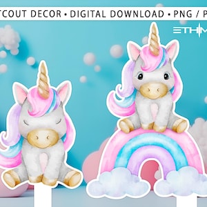 BIG DECOR - Cutout Decor Unicorn Birthday, UNICORN Baby Shower, Birthday Party, Digital File Cute unicorn theme toppers supplies