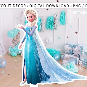 BIG DECOR PRINCESS Elsa Cutout, Frozen Decor, Frozen Party Décoration Thème, Fête d’anniversaire, Stand Up Prop, Téléchargement numérique