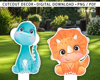 Découpe de dinosaure, décor de découpe de dinosaure mignon, décoration de fête de dinosaure thème baby shower ou fête d’anniversaire Stand Up Prop, téléchargement numérique