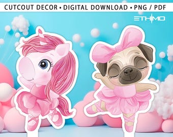 Ballerine Animal Découpe, Toile de fond Grand Décor, Ballerine Thème Décoration de fête Baby shower ou fête d’anniversaire Stand Up Prop, Téléchargement numérique