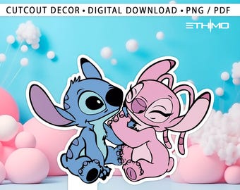Stitch and Angel Cutout, Lilo and Stitch Big Decor, Party Decoration Theme Baby shower Or Birthday Party Stand Up Prop, Digital Download