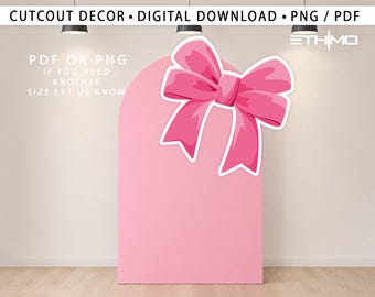Giant Pink Bow Printable PNG | Coquette Party Decor | Large Bow Cutout | Birthday Backdrop Decoration | Digital Download | Ready To Print
