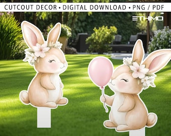 Cute Bunny Cutout Decor Bundle | Easter Bunny Printable | Nursery & Birthday Party Decor | Digital Download PNG PDF