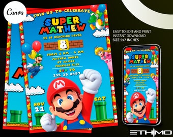 Mario Bros Birthday Boy Invite | Mario Birthday Invitation | Mario Birthday Party Theme Card | Digital Invite | Kids Birthday Invitation 5x7