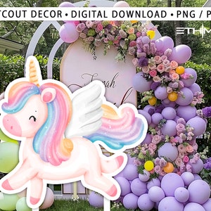 BIG DECOR Cutout Decor Unicorn Birthday, UNICORN Baby Shower, Birthday Party, digital download - Cute unicorn theme watercolor