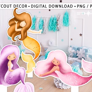 BIG DECOR Mermaid Cutout Geburtstag Under The Sea Party Magische Sea Party Sofort Download DRUCKBAR - Digitale Datei - Ausschnitt Hintergrund Meerjungfrau