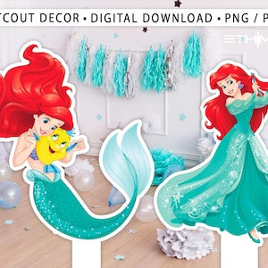 Ariel Cutout, Ariel Cutout Decor, Ariel Party Decoration Theme Baby shower Or Birthday Party Stand Up Prop, Digital Download