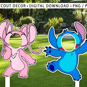 Stitch and Angel Cutout selfie , Stitch Big Decor, Party Decoration Theme Baby shower Or Birthday Party Stand Up Prop, Digital Download