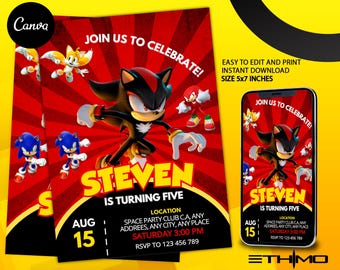 Editable Sonic Birthday Invitation | Printable Shadow Birthday invite | Kids party Template | Invite in Canva | Instant Download