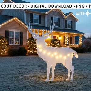 Reindeer DIY Christmas Template Printable - Trace And Cut Christmas Tree Silhouette || Outdoor Christmas Stencils Yard Decor Christmas Deer