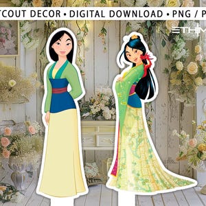 BIG DECOR PRINCESS Mulan wycięcie, dekoracje, motyw dekoracji strony, przyjęcie urodzinowe, rekwizyt stand-up, Digital Download