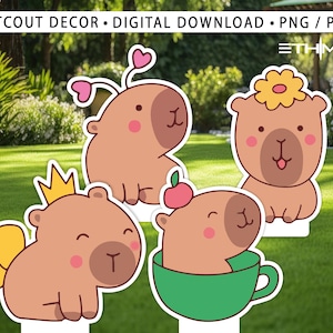 Cute Capybara Cutout  - Funny Capybara Clipart Bundle - Set Kawaii Animal Illustration - Anime Cartoon Digital Backdrop - Centerpiece Capyba