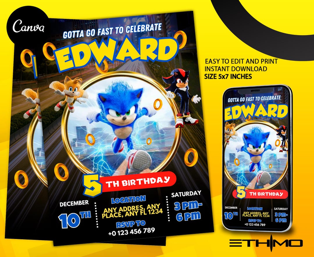 Editable Sonic Birthday Invitation | Printable Sonic Birthday Invite ...