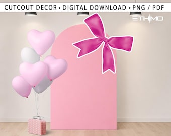 Coquette Pink Bow Arch Backdrop Bundle PNG, Girly Party Cutout Decor, Baby Shower Printable, Pink Bow Standee, Digital Download PDF