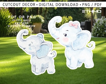 Cute Elephant Cutout Decor Bundle | Elephant Printable | Nursery & Birthday Party Decor | Digital Download PNG PDF Elephant boy girl
