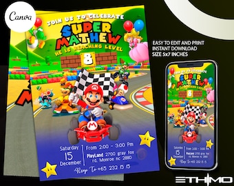 Mario Kart Birthday Boy Invite | Mario Birthday Invitation | Mario Birthday Party Theme Card | Digital Invite | Kids Birthday Invitation 5x7