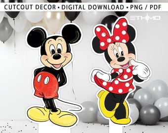 Mickey and Minnie Cutout, Cute mickey Cutout Decor, Mickey Party Decoration Theme Birthday Party Stand Up Prop, Digital Download