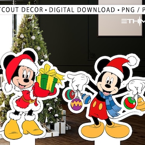 Mickey en Minnie Kerst Knipsel, Schattig Knipsel Decor, Mickey Party Decoratie Thema Verjaardagsfeestje Stand Up Prop, Digitale Download