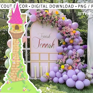 CASTLE BIG DECOR Cutout Tangled  Birthday Party castle Instant Download printable theme Rapunzel's Tower, Cartoon Digital File