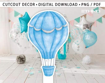 Hot AIR Balloon Cutout, Backdrop Decor, Blue Air Balloon Party Decoration Baby shower Or Birthday Party Stand Up Prop, Digital Download