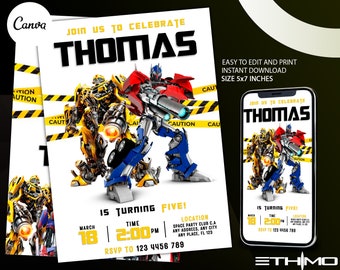 Rescue Bots Birthday Invitation, Optimus Prime invite, Autoboots party invitation, Bumblebee invitation, transformers party