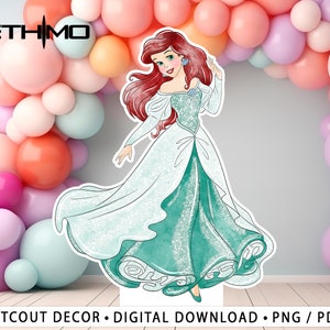 Ariel Cutout, Ariel Mermaid princess Cutout Decor, ariel party Decoration Theme, Birthday Party Stand Up Prop, Digital Download