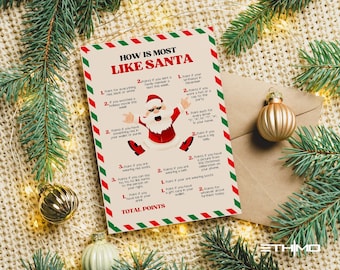 Christmas Who is Most Like Santa Game, Printable Holiday Activity for Adults and Kids, Christmas Party Fun Icebreaker Printable Game Holiday