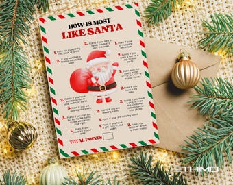 Christmas Who is Most Like Santa Game, Printable Holiday Activity for Adults and Kids, Christmas Party Fun Icebreaker Printable Game Holiday