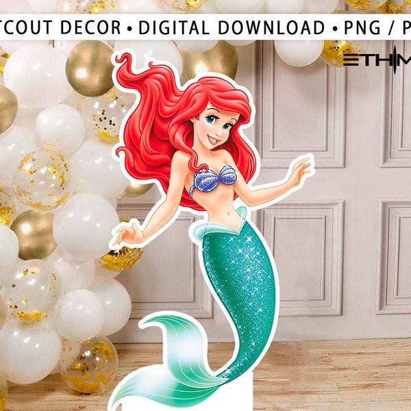 Ariel Cutout, Ariel Cutout Decor, Ariel Party Decoration Theme Baby shower Or Birthday Party Stand Up Prop, Digital Download