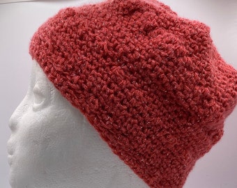 Red Slouchy Knit Beanie Hat