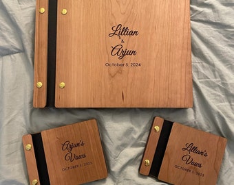 Square Double Ring Box - Engraved Wood Ring Bearer Box for Wedding Ceremony, Proposal or Engagement Ring Box Gift, Storage for 2 Rings