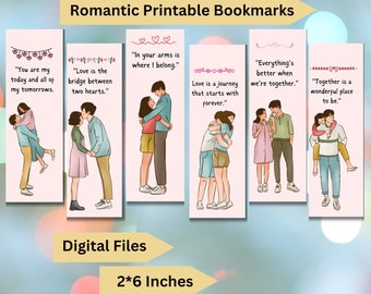 Set mit sechs romantischen digitalen Lesezeichen - Digital Printable Lesezeichen | Digitales Lesezeichen | Sofort Download