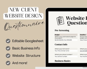 Customizable Website Design Client Questionnaire - Editable GoogleSheet for Web Designers