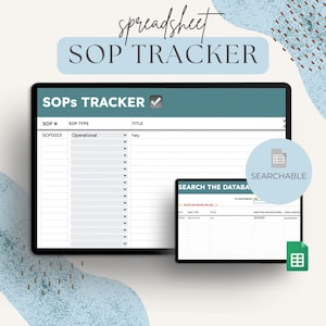Könnte beinhalten: Ein Screenshot eines Computerbildschirms, der eine Tabelle mit dem Titel "SOP TRACKER" zeigt. Die Tabelle hat Spalten für SOP #, SOP-Typ und Titel. Die erste Zeile der Tabelle zeigt die Werte "SOP0001", "Operativ" und "hey".