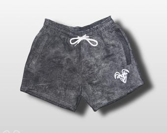 Acid Wash Cotton Gym Shorts: Black & White Workout Activewear