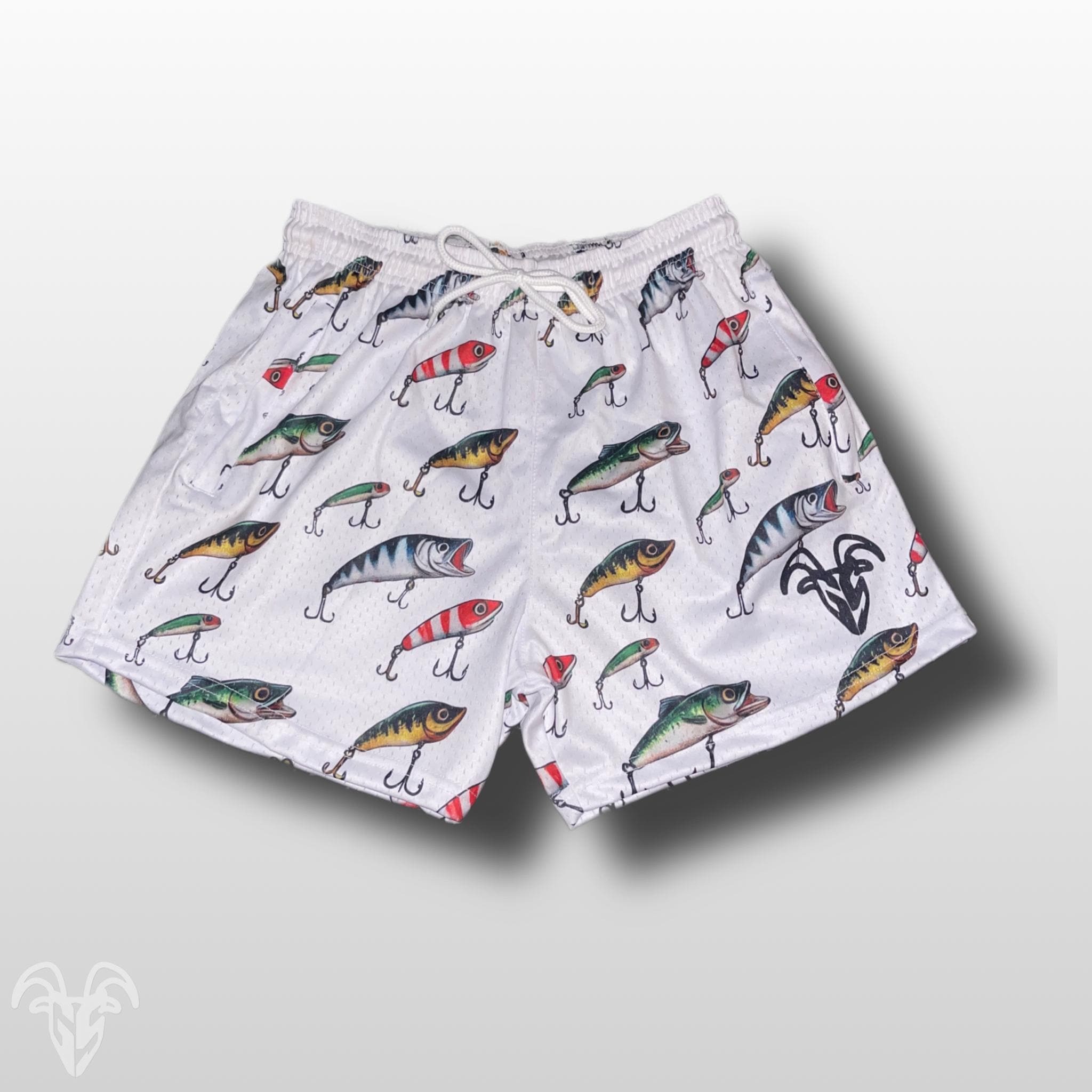 Fishing Lure Themed Mesh Gym Shorts - 5 Inch Inseam Shorts With