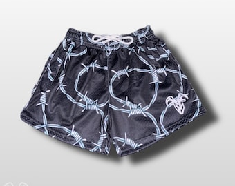 Barbed Wired 5 inch inseam Shorts Gym Breathable Elastic Workout Barbed wire pattern athletic shorts