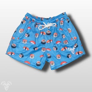 Goat Strength Cartoon Sushi Themed Shorts - 5 Inch Inseam, Breathable Elastic Workout Gym Shorts - Zipper Pockets outfits workoutfit