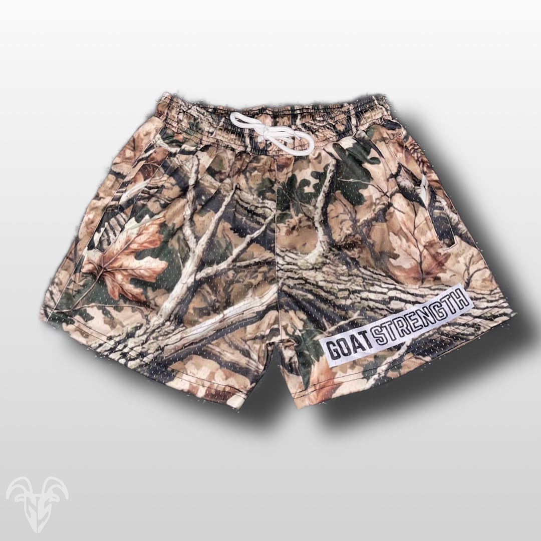 Goat Strength Hunter Camouflaged Patterned Athletic Mesh Shorts
