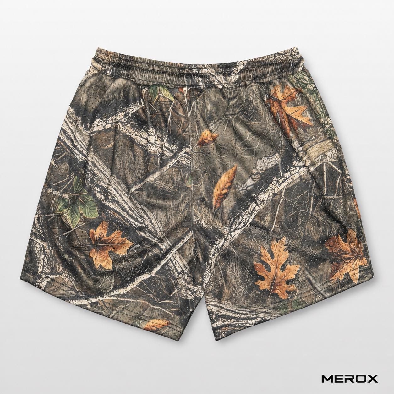 MEROX Realistic Camo Mesh Shorts, Woodland Branch Print, 5-inch