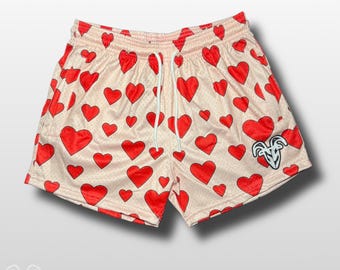Goat Strength 5” Inseam Mesh Shorts – Valentine’s Day Heart Design – Athletic Workout Shorts W/ Zipper Pockets