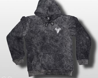 Black Acid Wash Oversized Hoodie: Embroidered Heavyweight Cotton